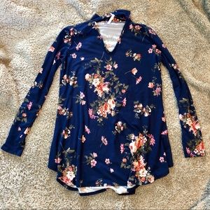 Dark Blue Floral Long Sleeve